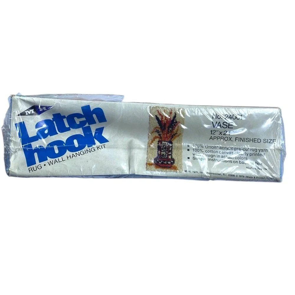 Vintage MH Yarns Latch Hook Rug Wall Hanging Kit Floral Vase No 24001 NEW Sealed